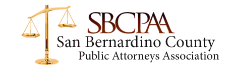 Logo with golden scales of justice alongside the text San Bernardino County Public Attorneys Association.