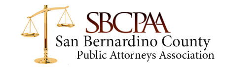 Logo with golden scales of justice alongside the text San Bernardino County Public Attorneys Association.