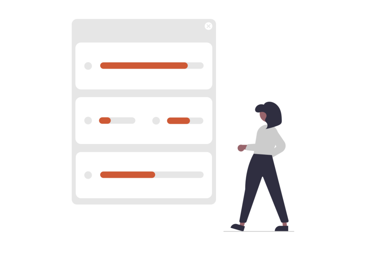 woman reviews progress report on her learning management system