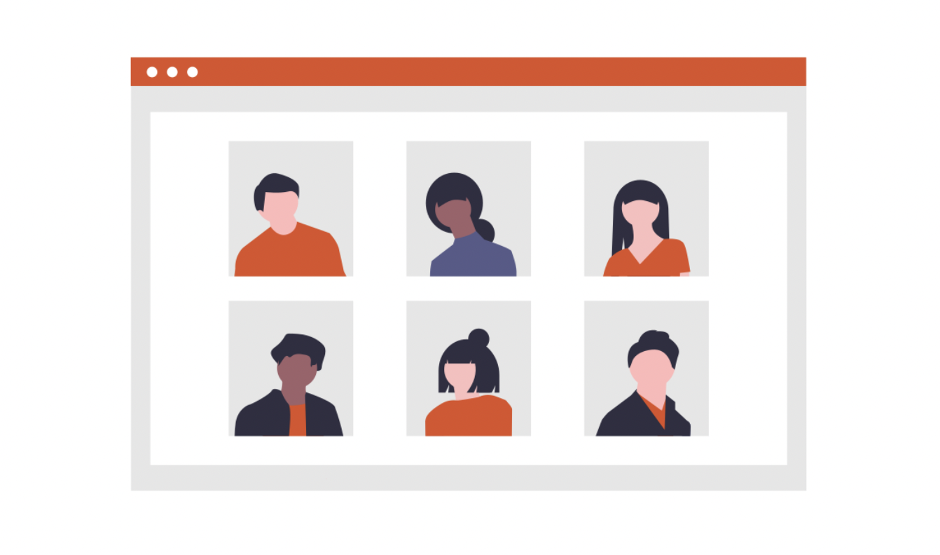 A computer screen with several faces in their own smaller screens 