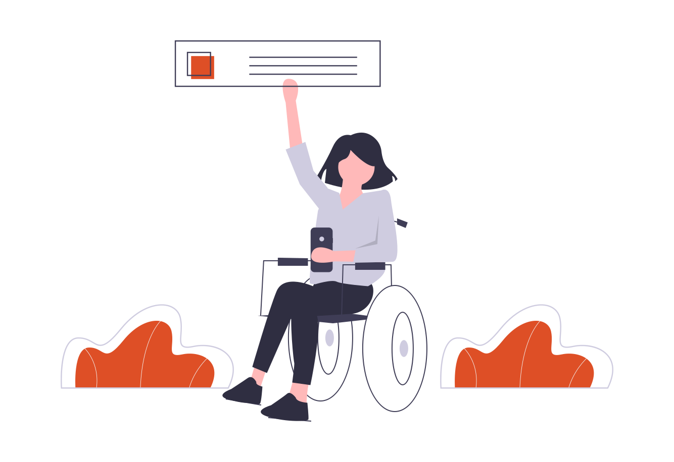 A woman in a wheelchair reaching up to interact with a digital paragraph 