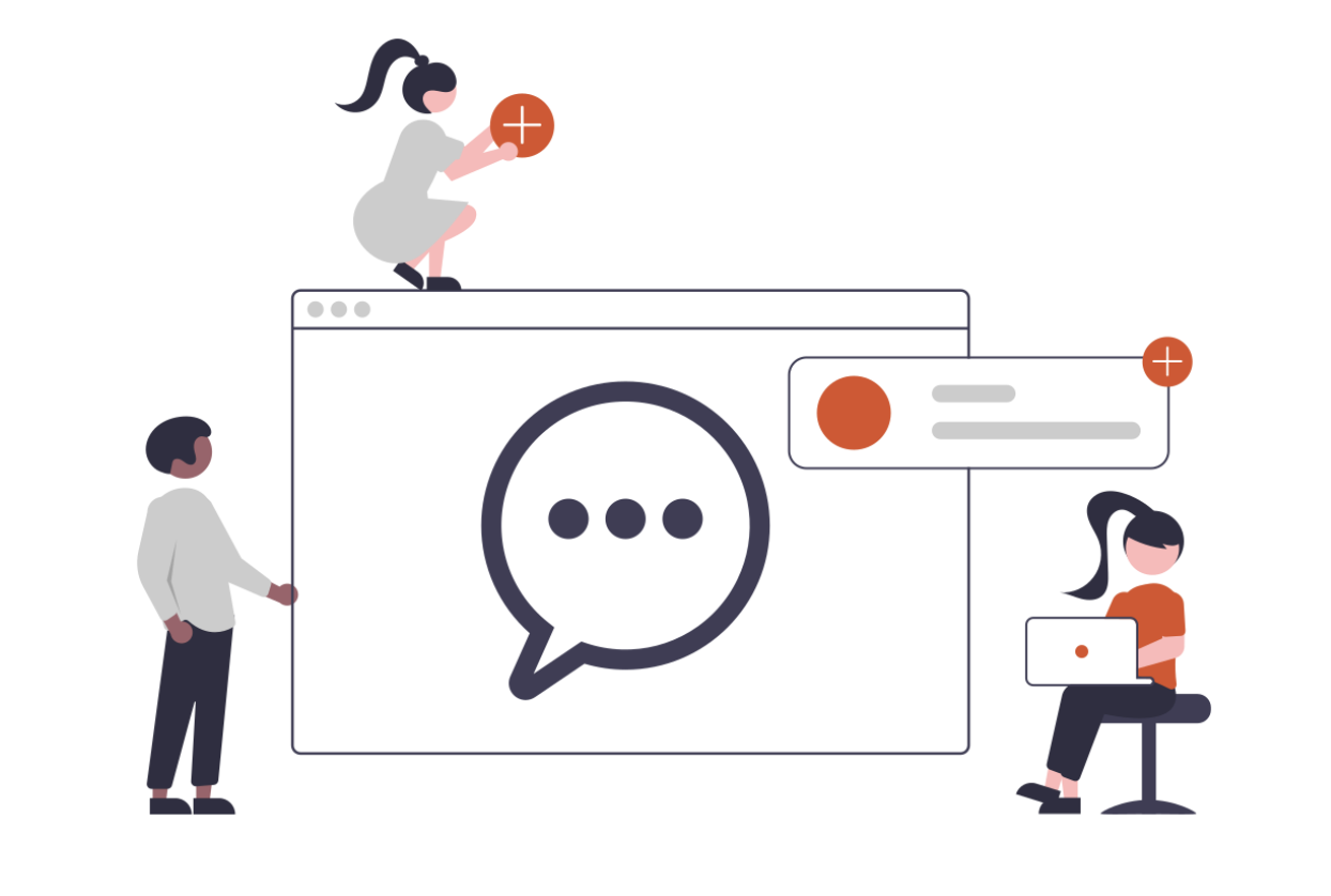 three people engaging with a life-size learning management system