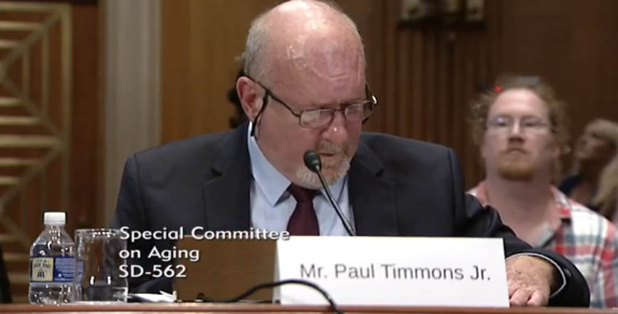 Paul Tiimmons of Portlight, Inc. addresses Addresses The Senate Committee on Aging on the Importance of Emegrency preparedness