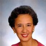 Smiling Latina woman with red lipstick and matching blouse