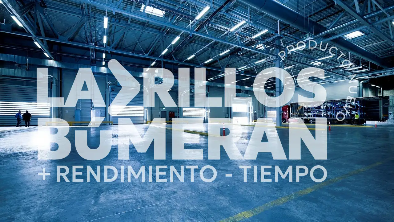 <img alt="Bodega comercial de fondo con logo de Ladrillos Búmerang" />