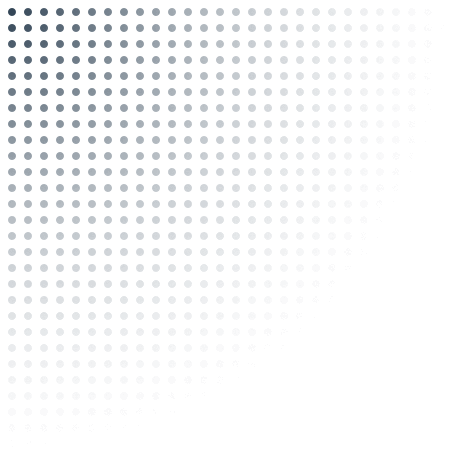 Top-left corner design composed of a gradient dot pattern fading from dense to sparse on a transparent background.
