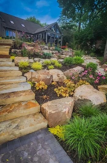 boulder steps and landscaping