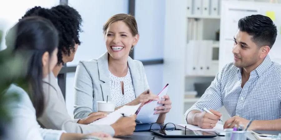 People laughing in an office 