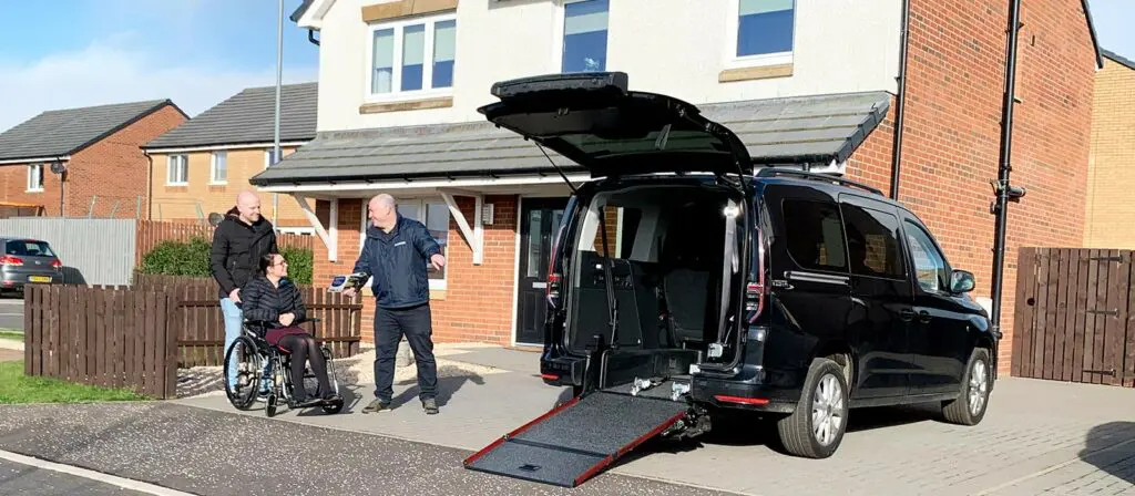 Allied Vehicles demo of mobility vehicle to couple with a wheelchair