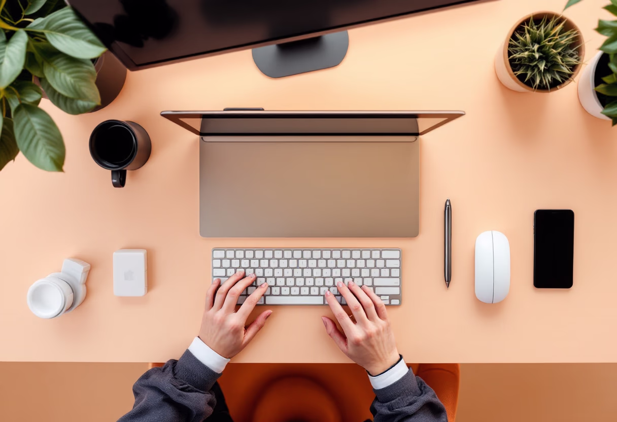 [background image] image of a desk with tech gadgets (for a ai developer tools)