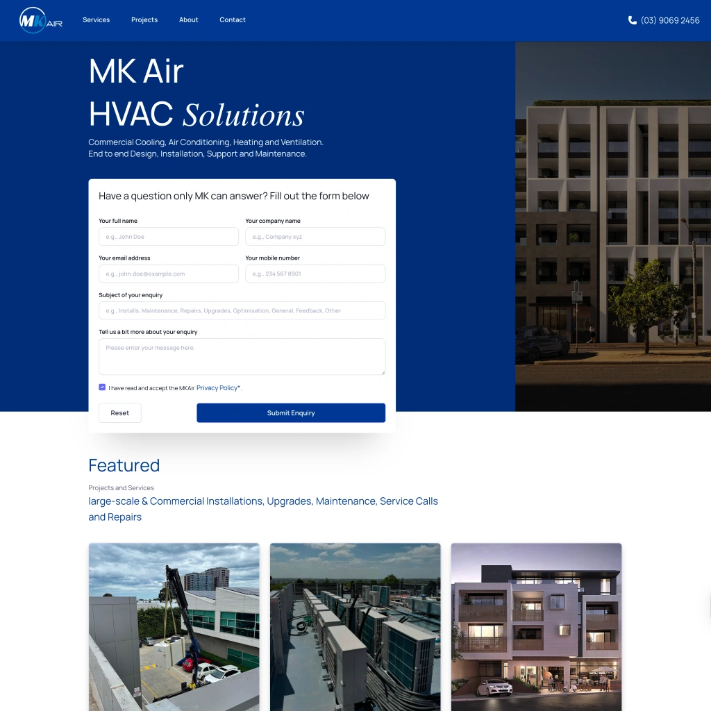 MKAir website redesign, website development