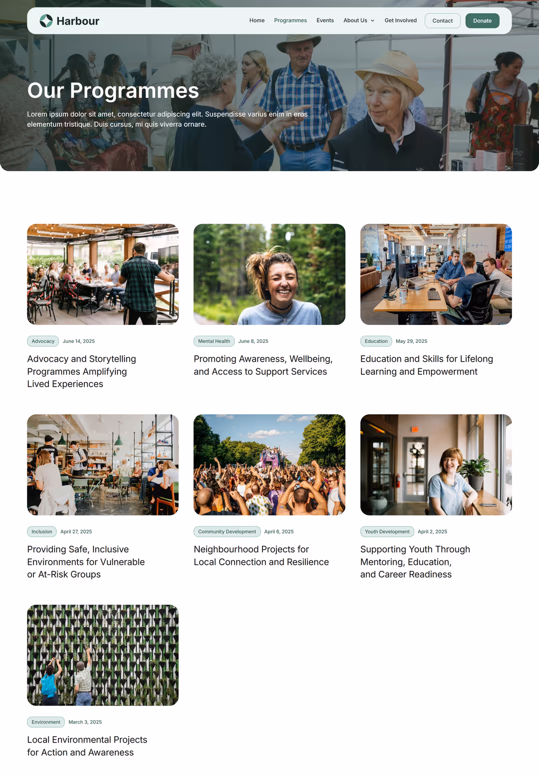 Mockup of the programmes landing page