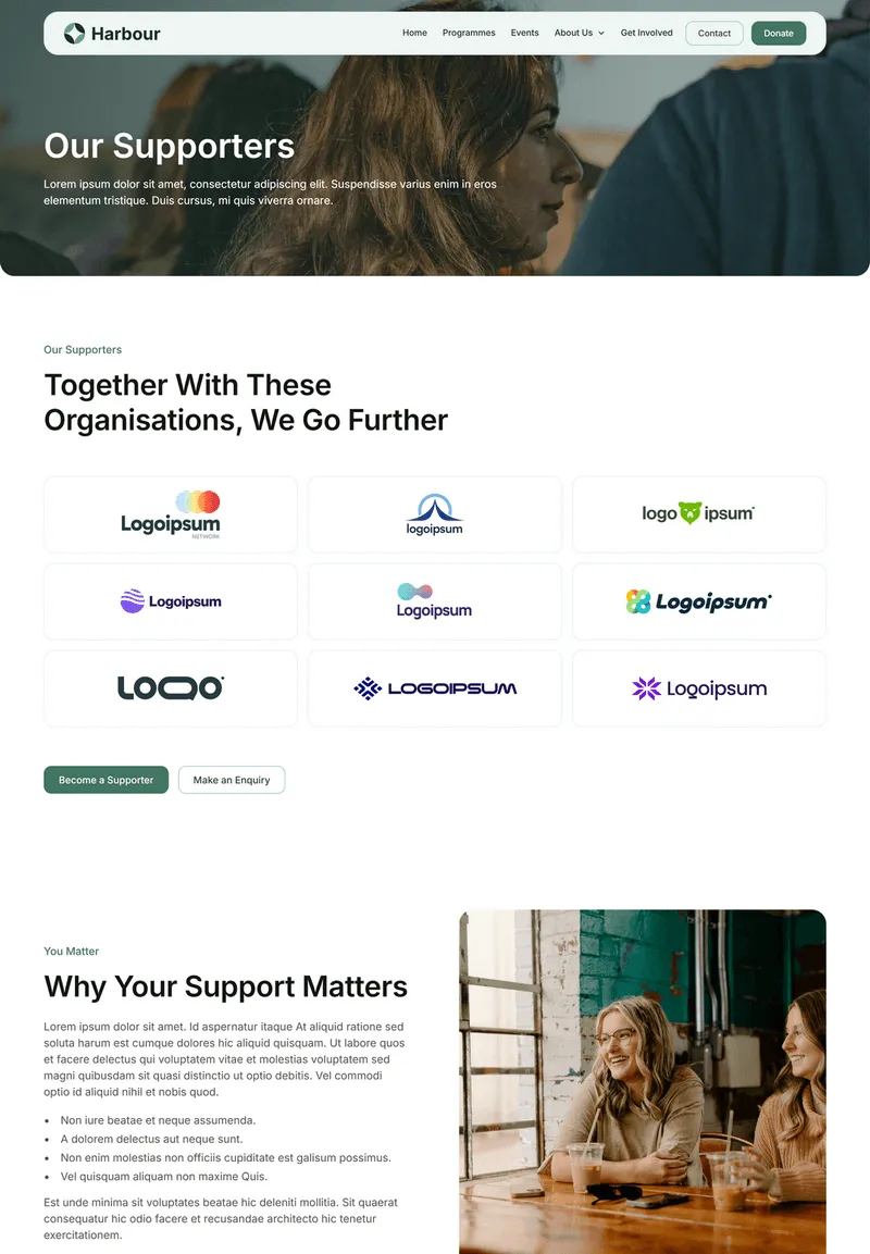 Mockup of the supporters page