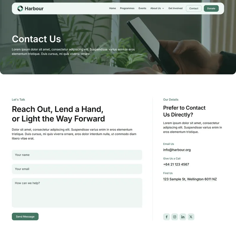 Mockup of the contact page