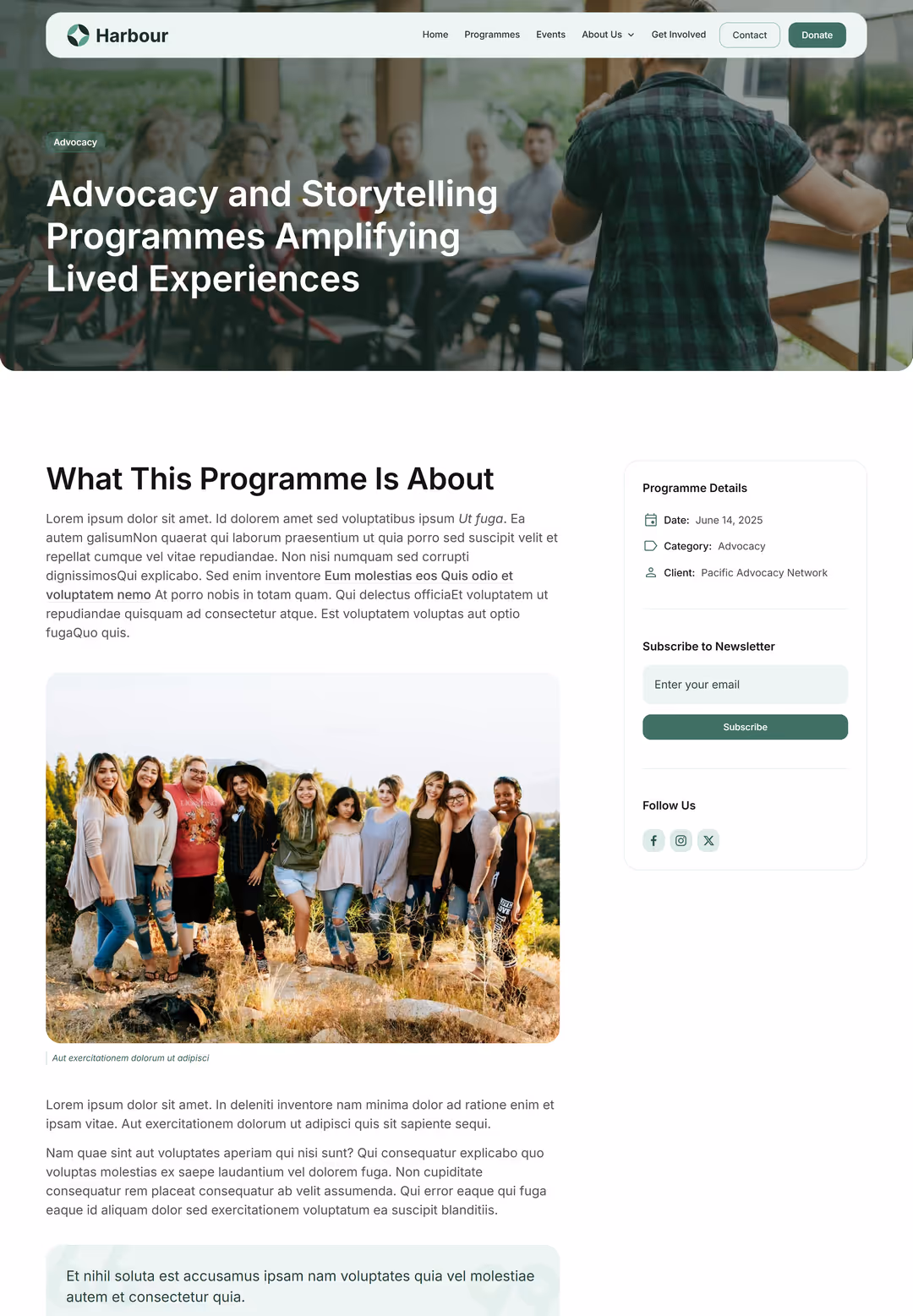Mockup of the programme template page
