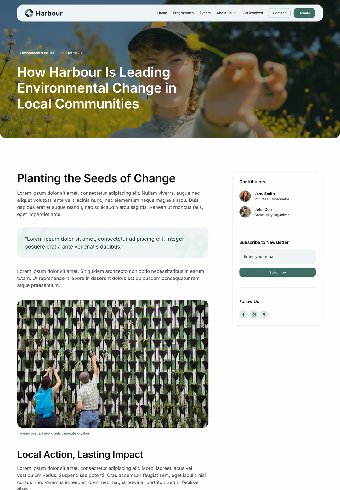 Mockup of the blog template page