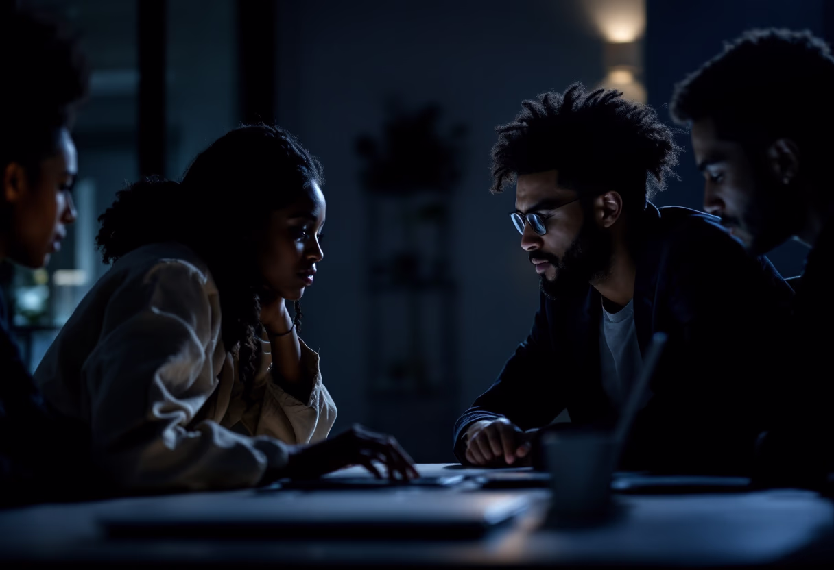 image of busy office with team collaborating (for a fintech company)