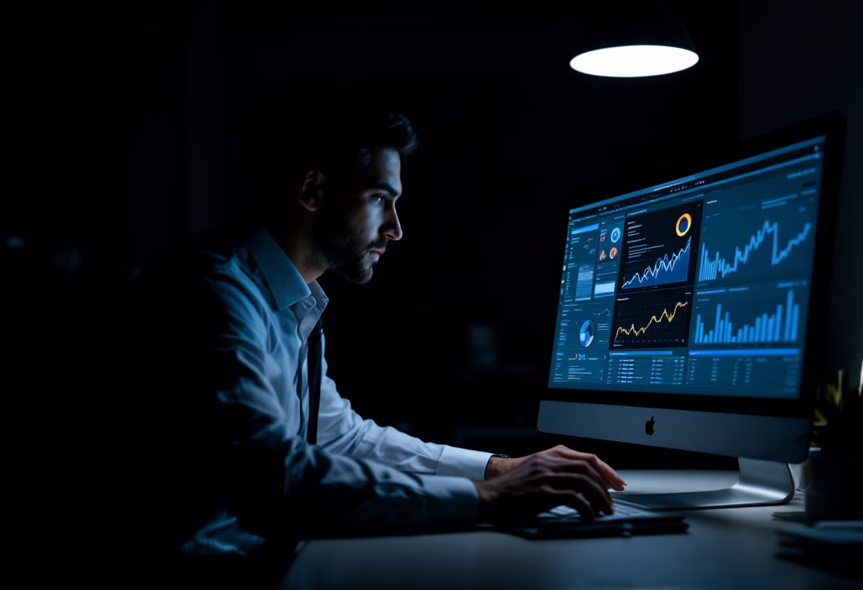 image of business professional reviewing analytics (for a hr tech)