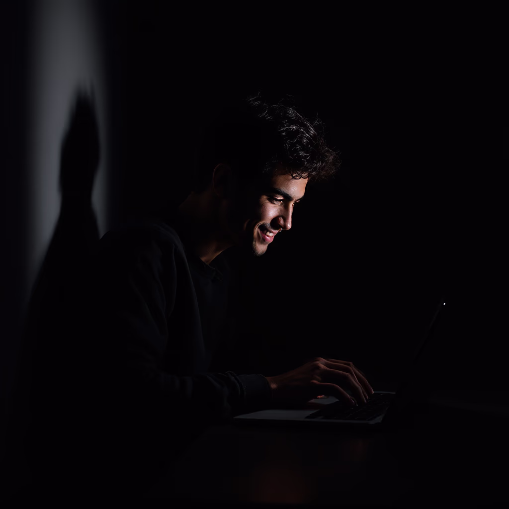 [headshot] image of satisfied student using a laptop