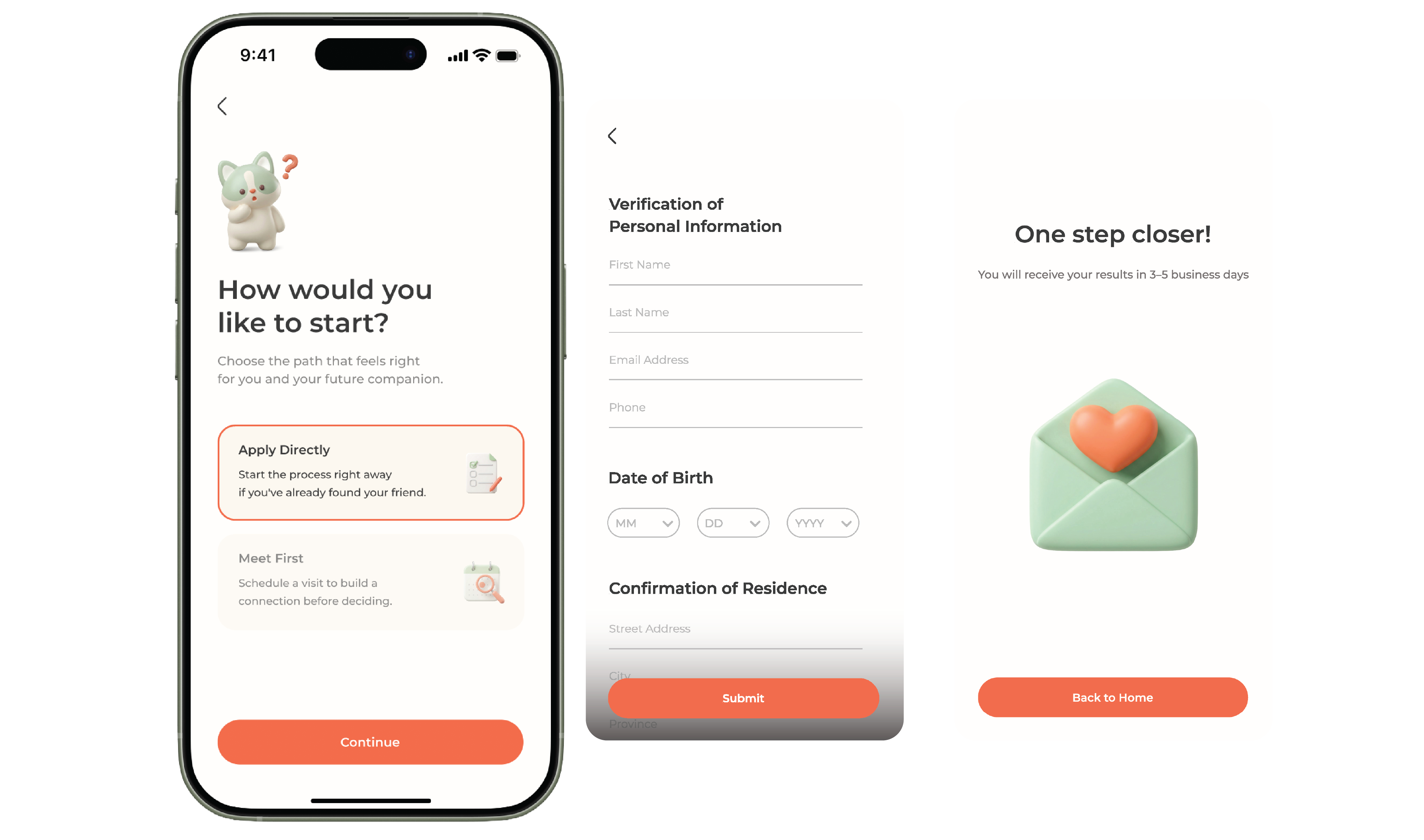 With Paw adoption application screens