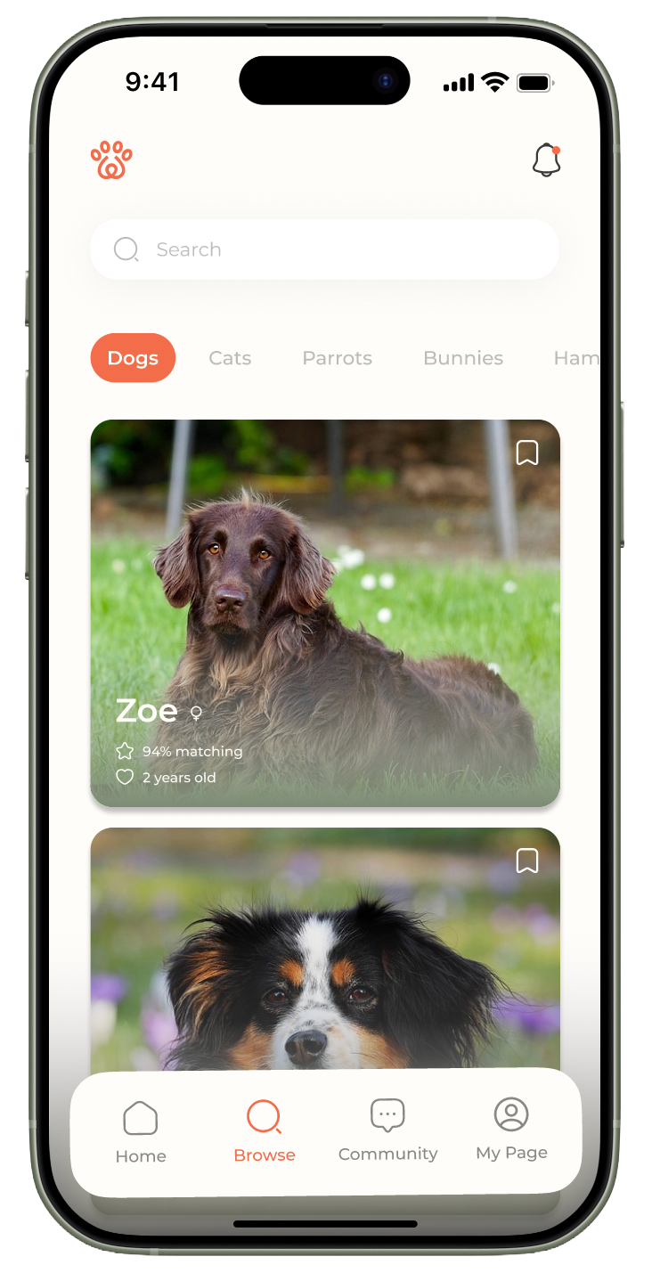 With Paw browse screen