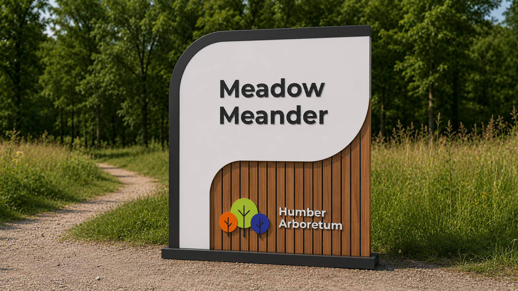 Sign for Meadow Meander at Humber Arboretum.