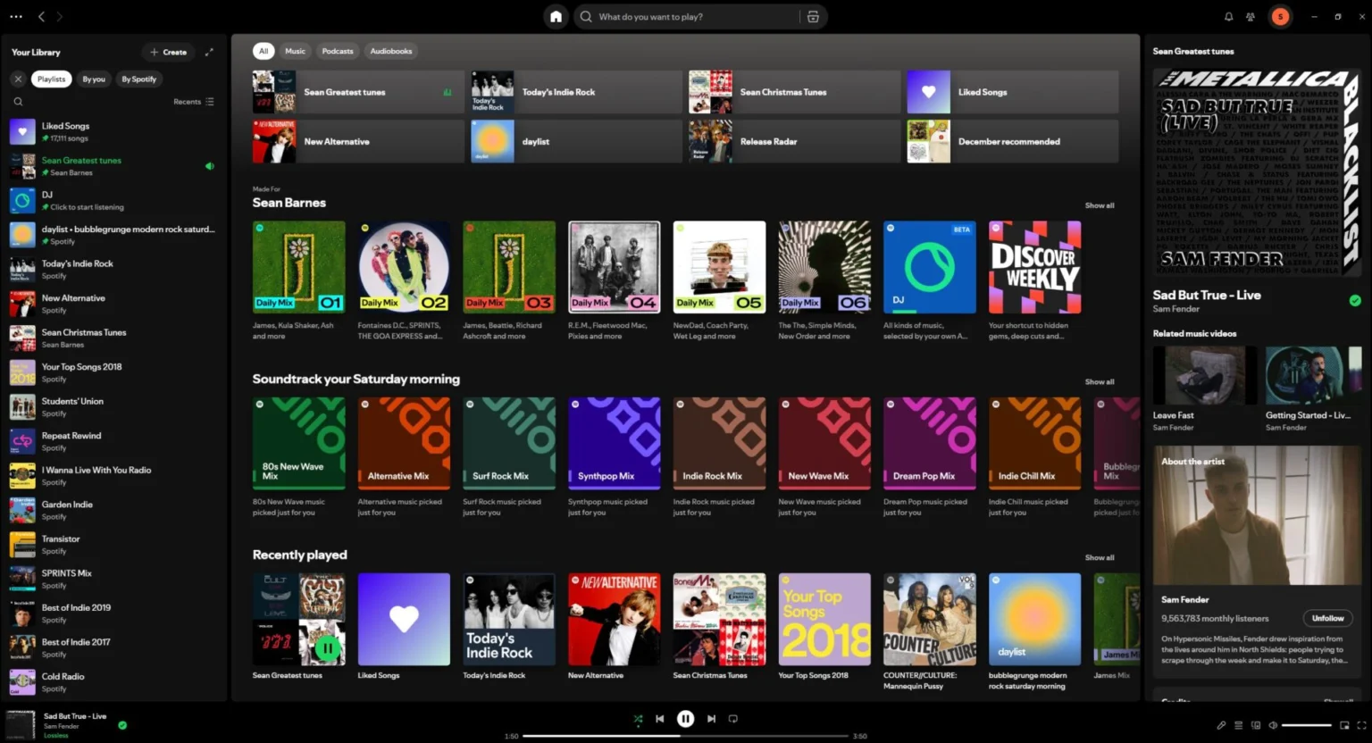 Spotify desktop app home screen