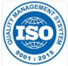 ISO 9001:2015 quality management system certification seal in blue and white.