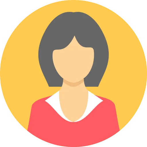 Avatar icon of a person with gray hair and a red shirt against a yellow circular background.