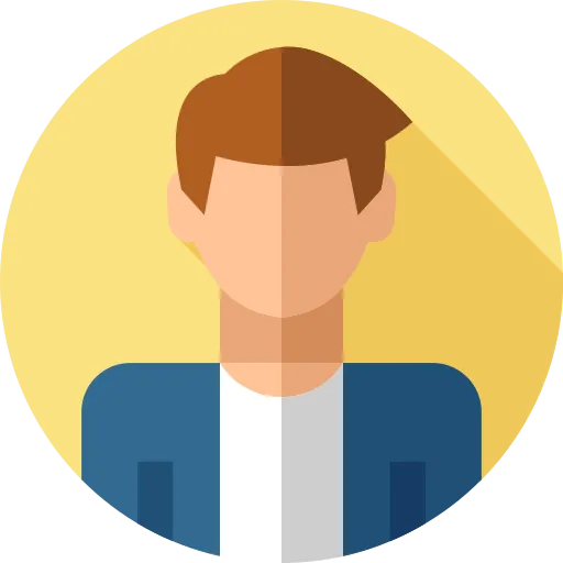 Avatar of a man with brown hair wearing a blue jacket and white shirt on a yellow background.
