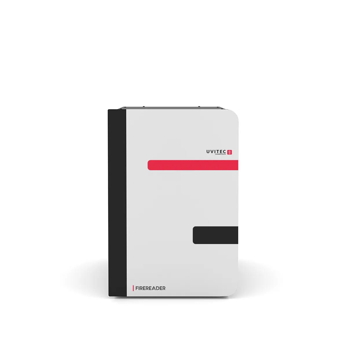UVITEC FireReader device with a white front panel, black side, and red and black horizontal stripes.