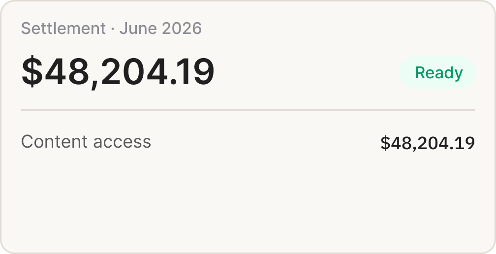 Financial summary for June 2026 showing $48,204.19 total with breakdowns for training, search, and calls.