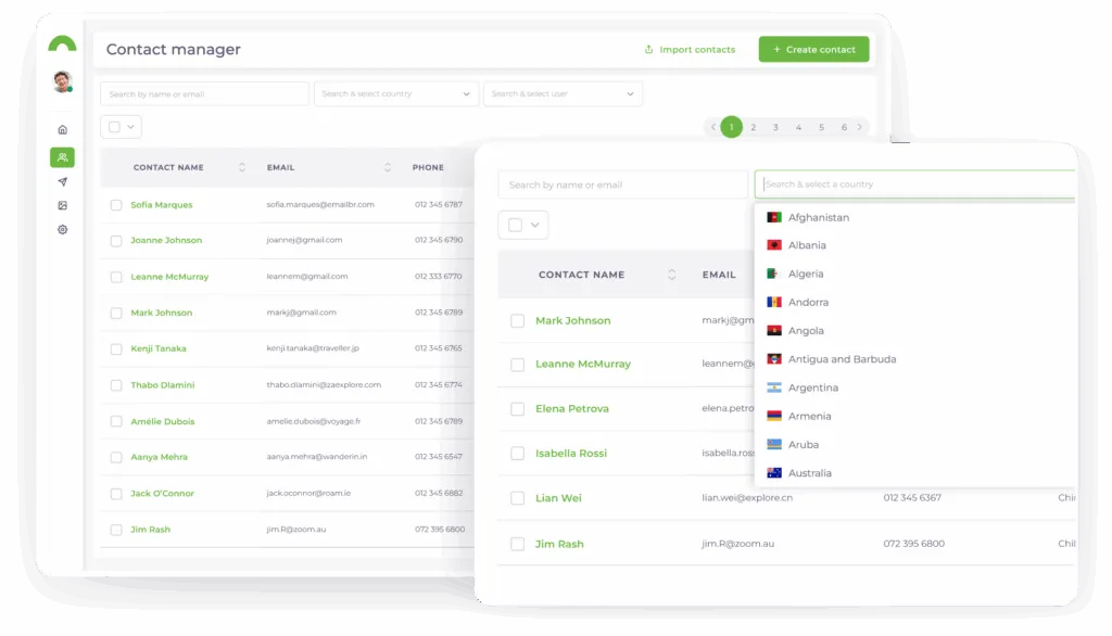 Contact manager overview that highlights contacts and the ability to filter