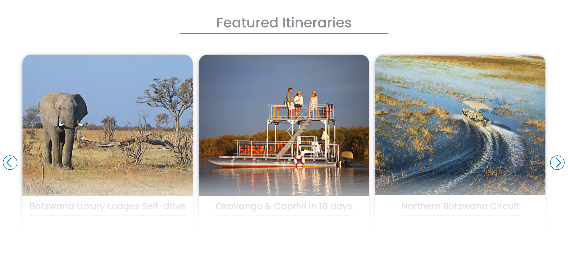 Screenshot of Wetu itineraries displayed on the Drive Botswanna website home