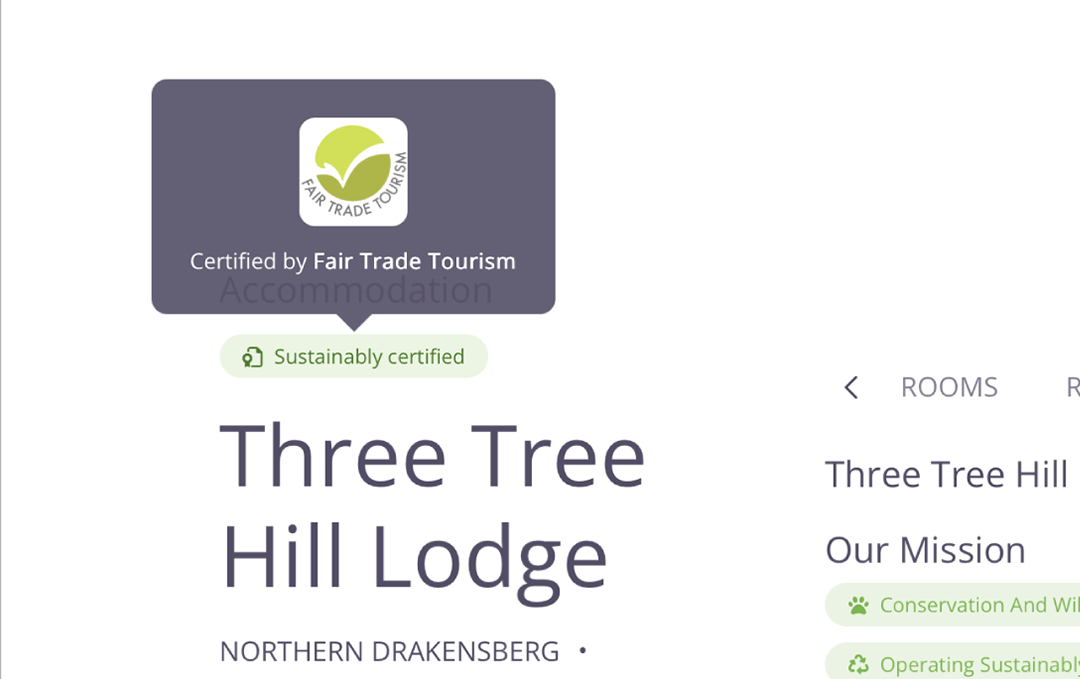 Three Tree Hill Lodge's sustainability certification badge on their Wetu profile