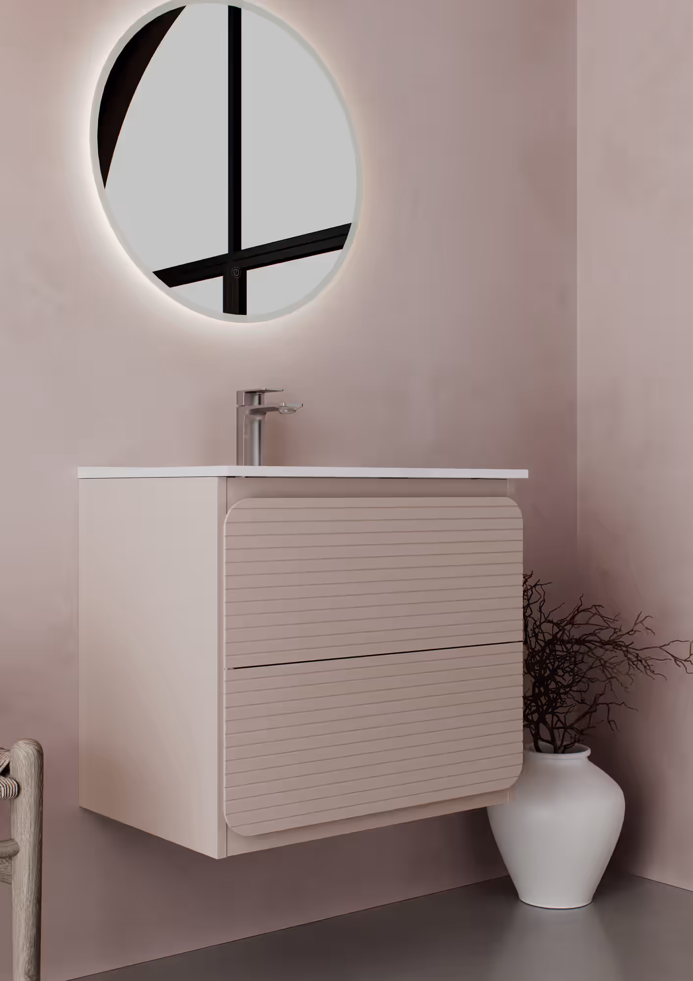 RÍAN 600MM WALL HUNG TWO-DRAWER UNIT & BASIN Mauve Pink
