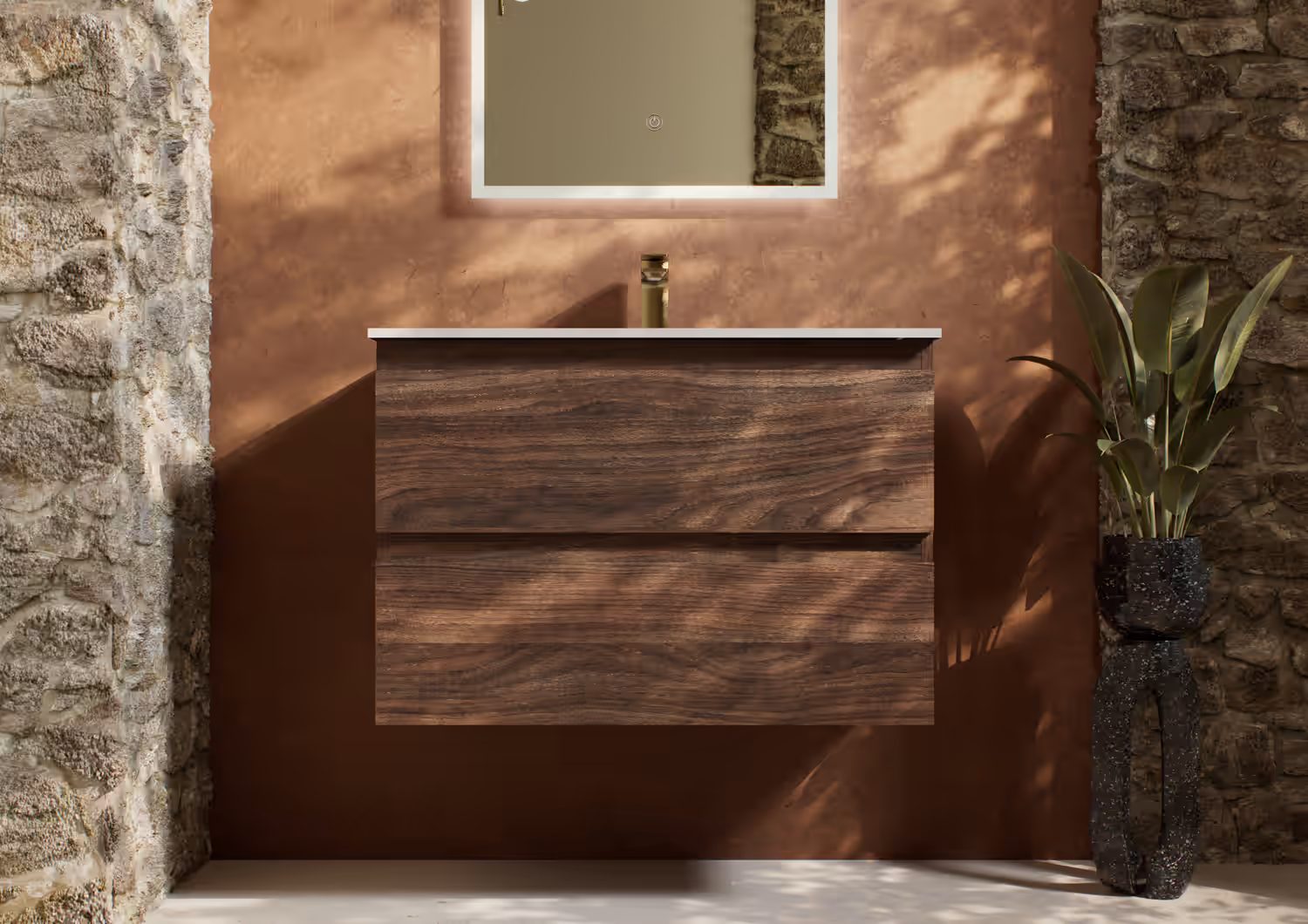 INCLINE 800MM WALL HUNG UNIT & BASIN Walnut