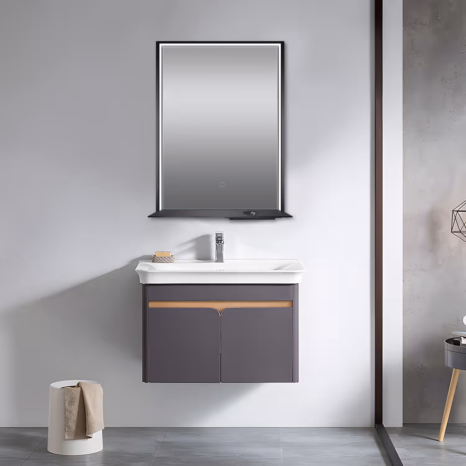 Black frame LED mirror 800mm