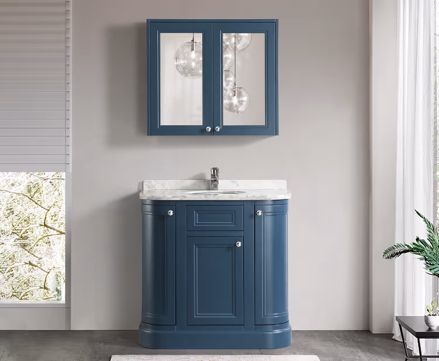 MERRION 1200MM Navy VANITY UNIT WITH Marble WORKTOP & UNDER-COUNTER BASIN