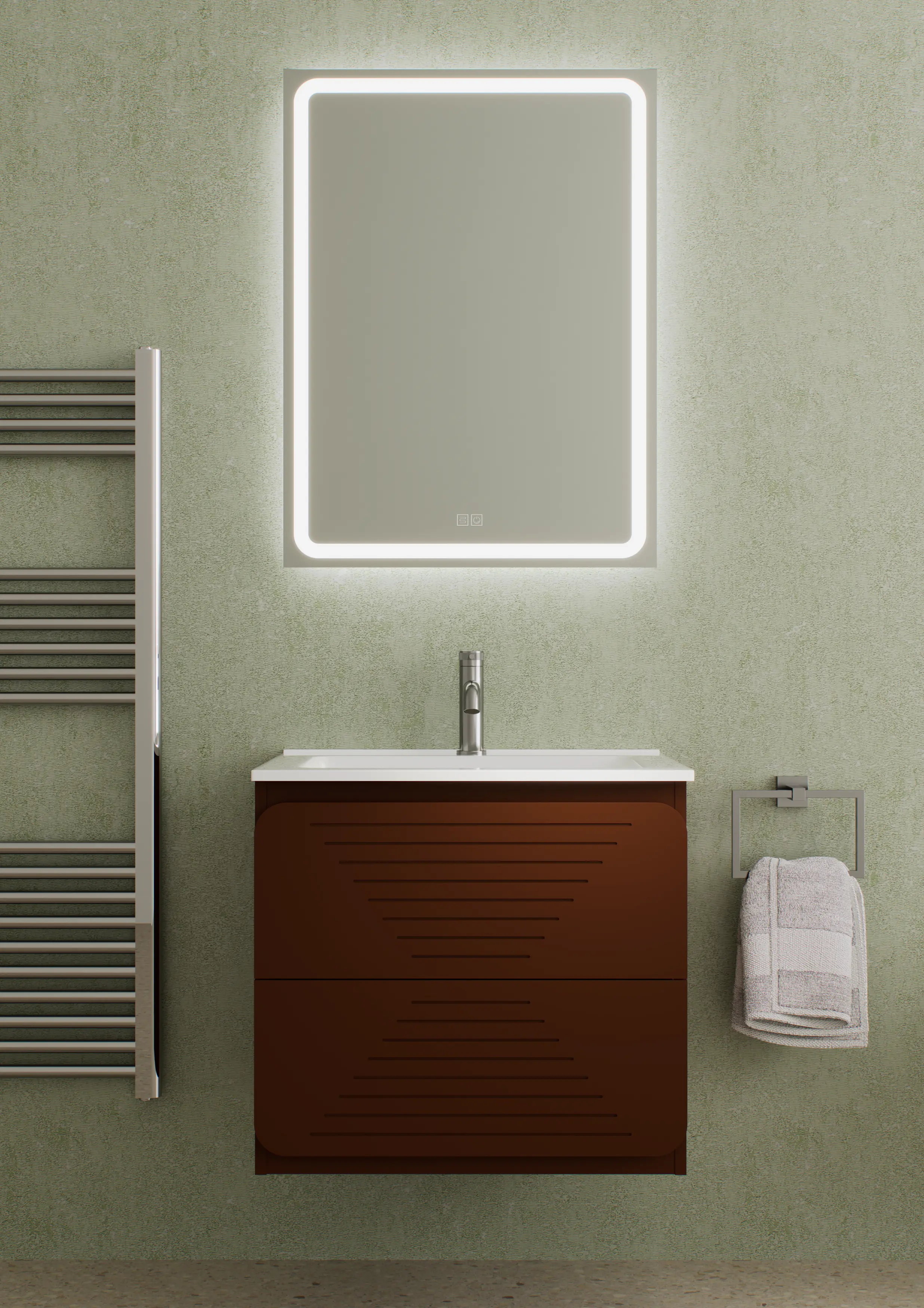 GLOR 600mm WALL HUNG UNIT CHOCOLATE BROWN WITH WHITE BASIN.