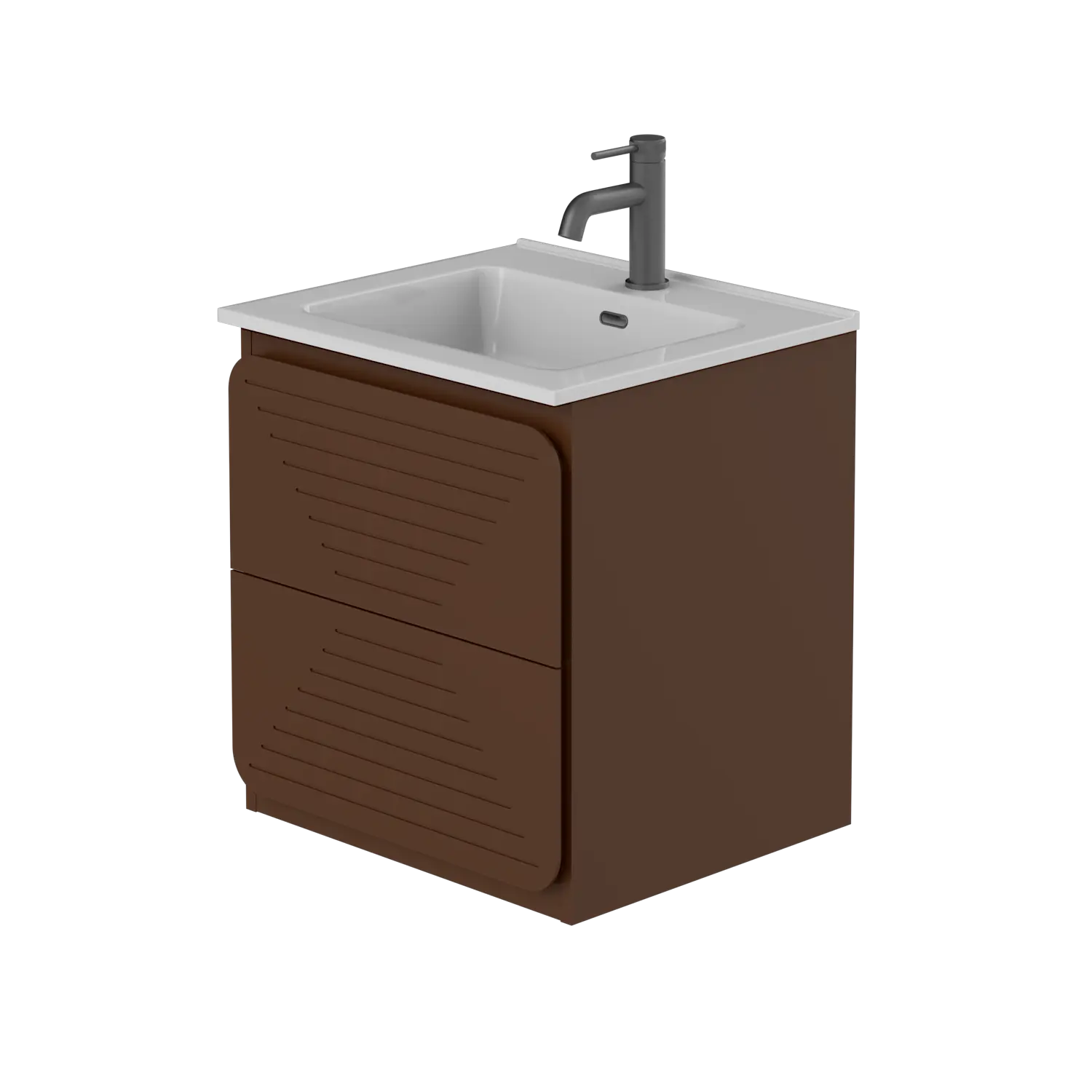 GLOR 500mm WALL HUNG UNIT CHOCOLATE BROWN WITH WHITE BASIN.