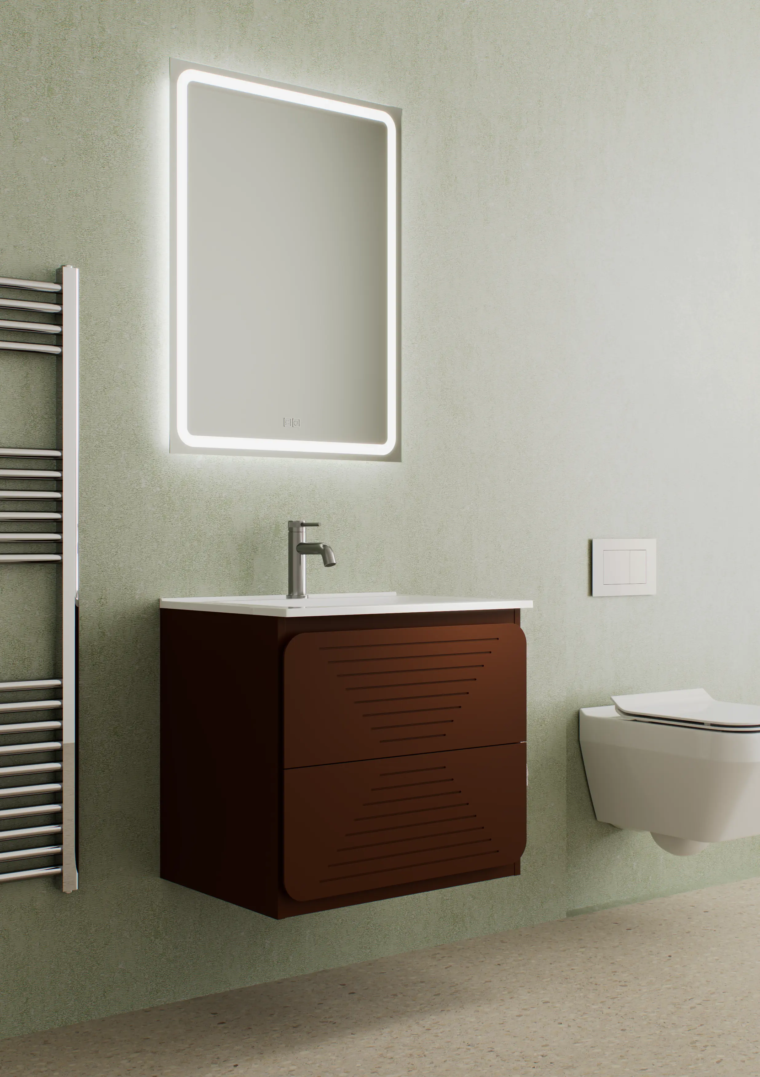 GLOR 500mm WALL HUNG UNIT CHOCOLATE BROWN WITH WHITE BASIN.