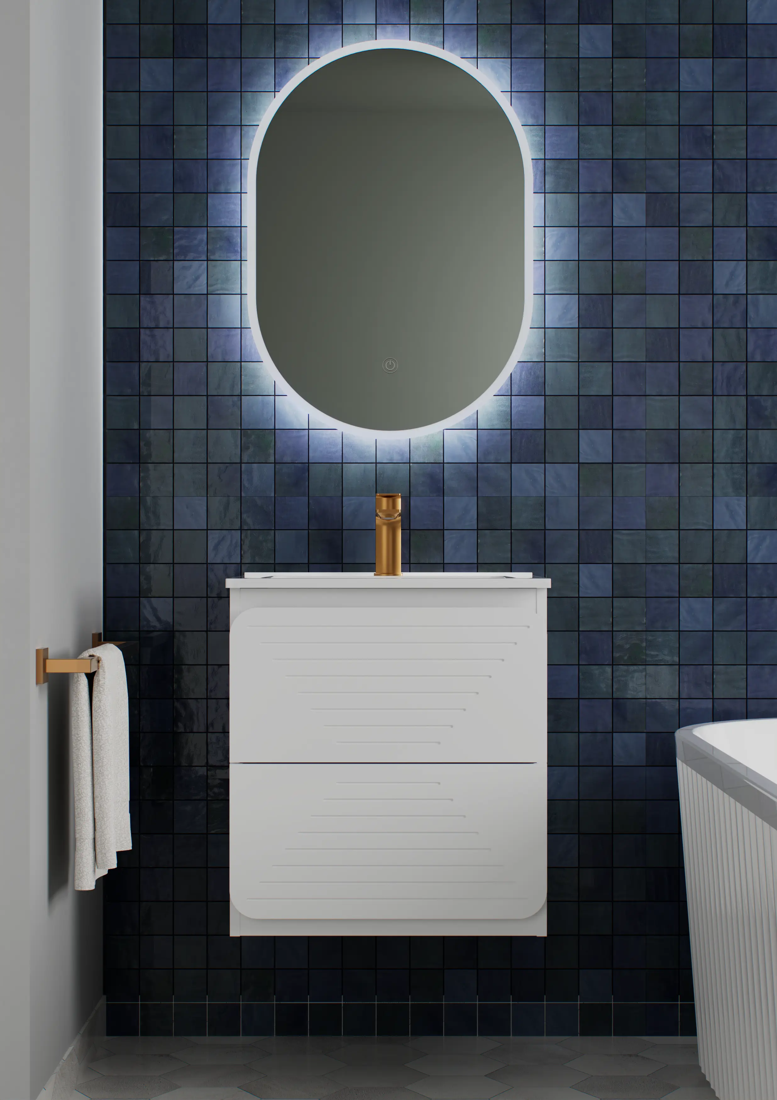 GLOR 600mm WALL HUNG UNIT WHITE WITH WHITE BASIN.