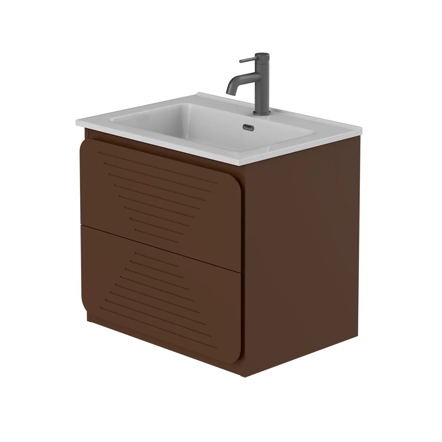 GLOR 600mm WALL HUNG UNIT CHOCOLATE BROWN WITH WHITE BASIN.