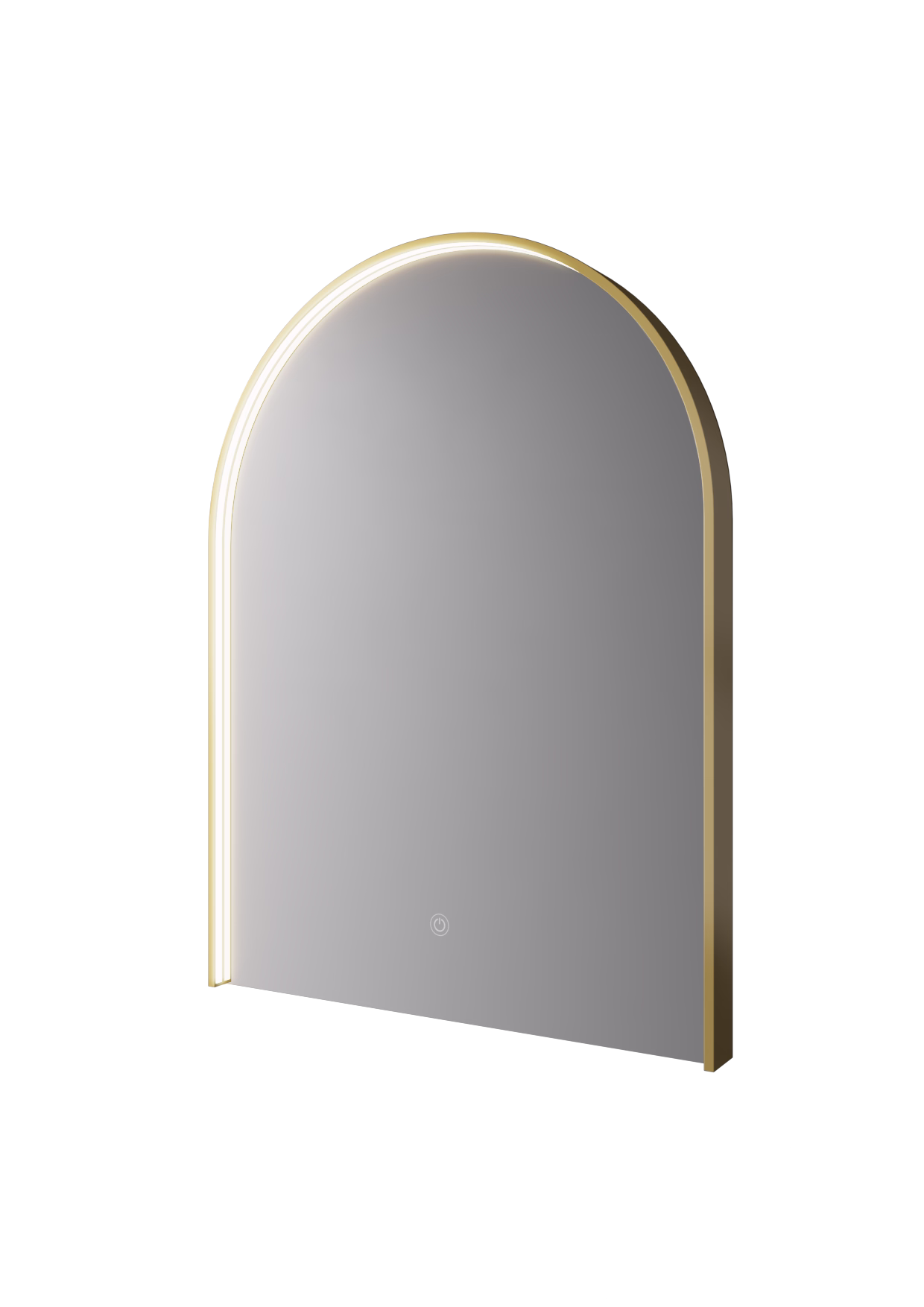 ARC ARCHED MIRROR 500 X 700 BRUSHED BRASS WITH LIGHT AND DEMISTER