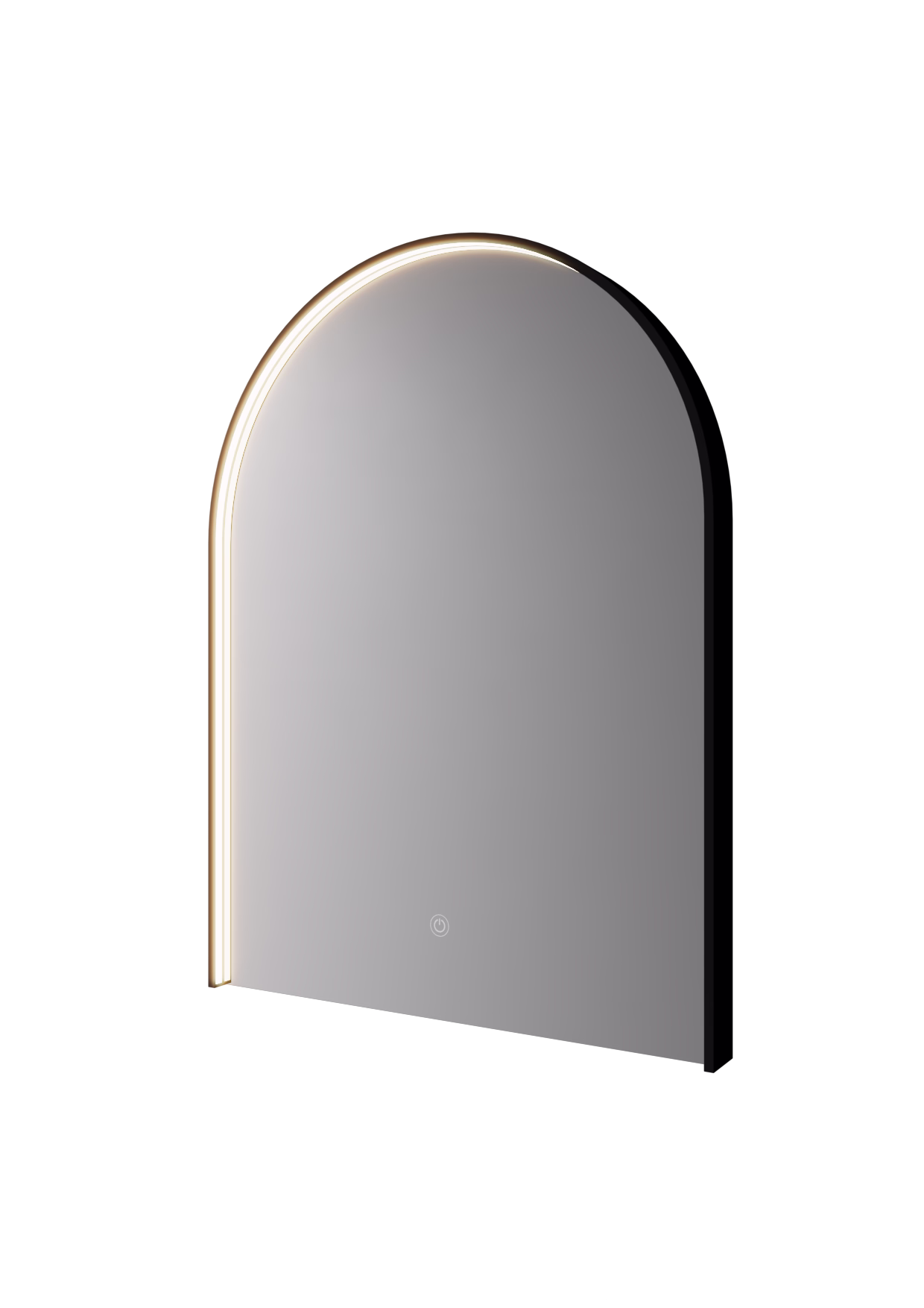 ARC ARCHED MIRROR 500 X 700 BLACK WITH LIGHT AND DEMISTER.