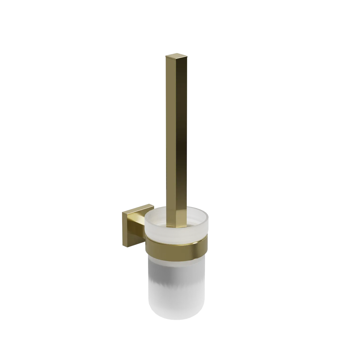 EZRA BRUSHED BRASS SQUARE TOILET BRUSH AND HOLDER.