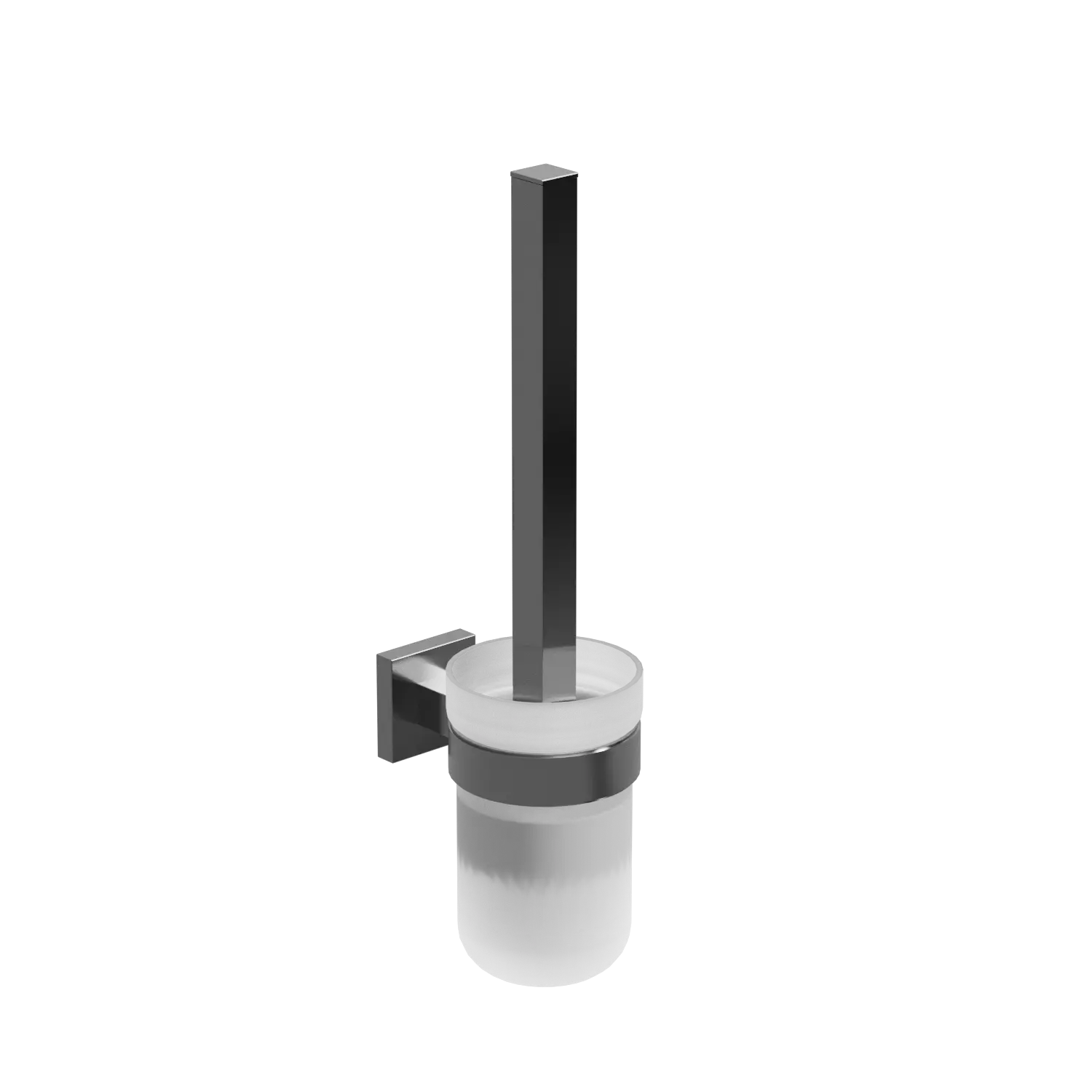 EZRA BRUSHED NICKEL SQUARE TOILET BRUSH AND HOLDER.