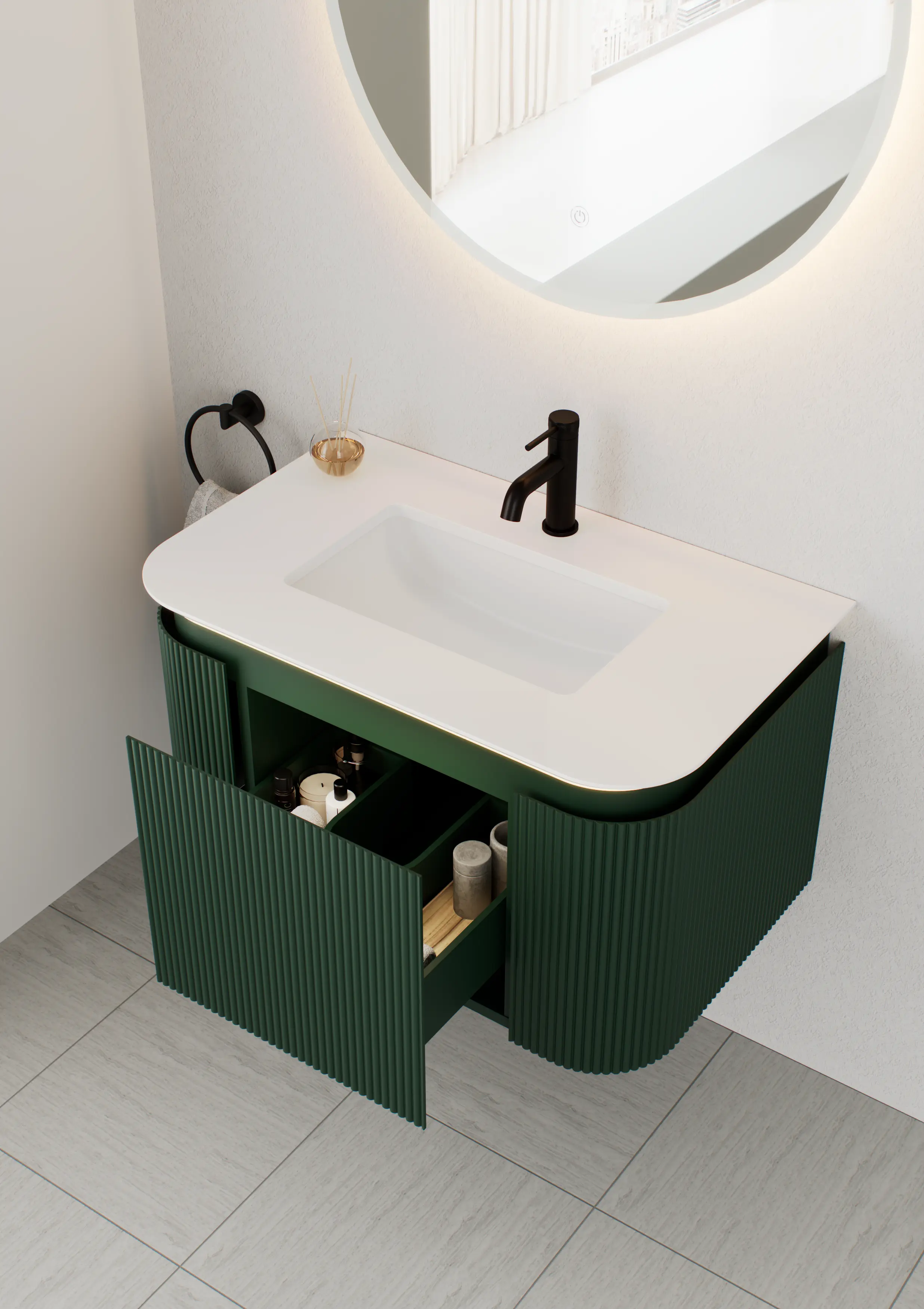 NADU WALL HUNG CABINET WITH LED SENSOR 800mm FIR GREEN