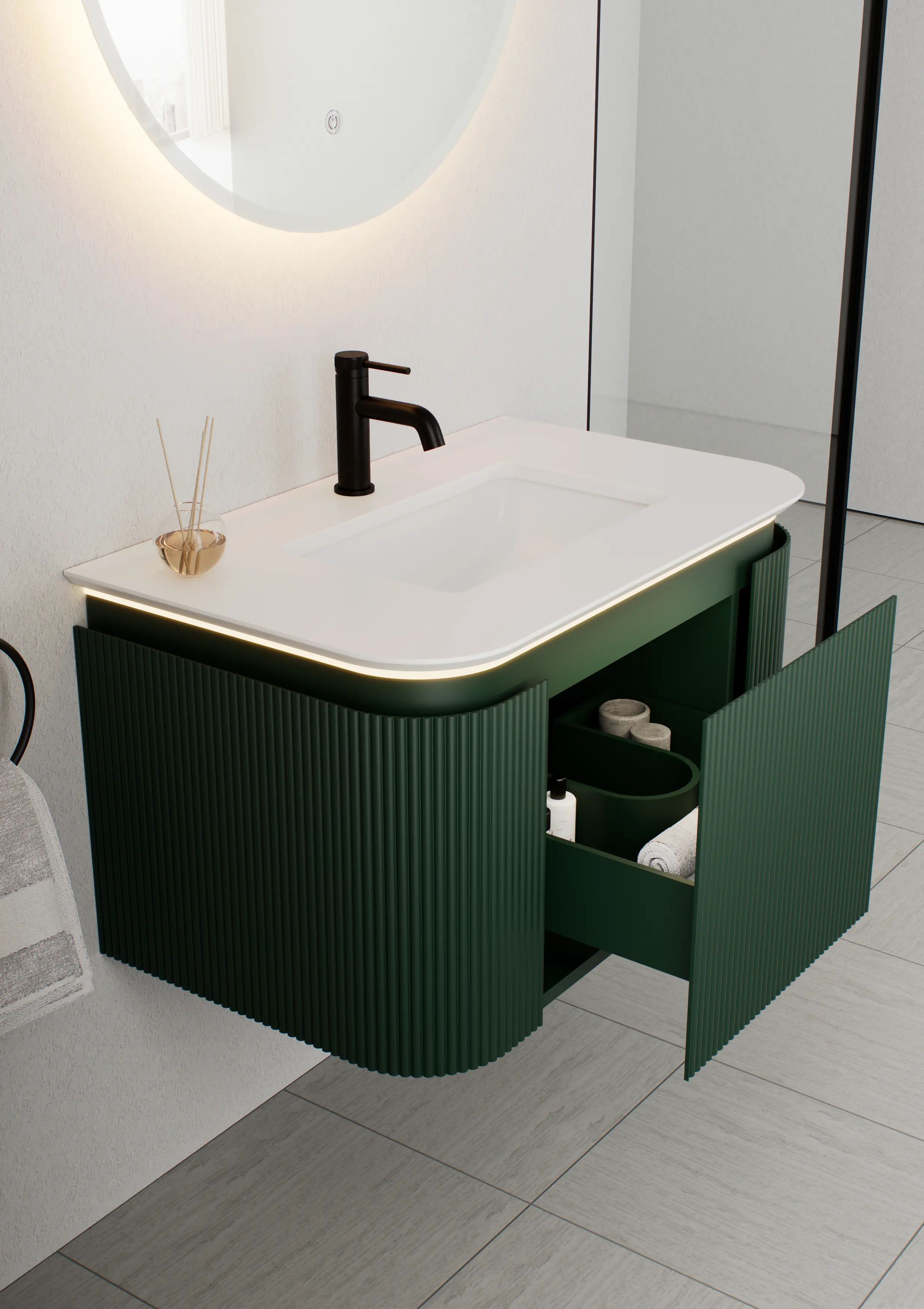 NADU WALL HUNG CABINET WITH LED SENSOR 800mm FIR GREEN